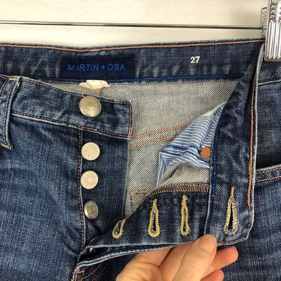 Martin + Osa Women's Size 27 Medium Wash Blue Button Fly Straight Leg Jeans - Picture 10 of 13